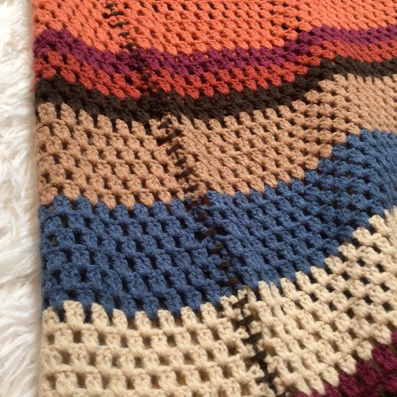 Crochet Fringe Duster Open Long Cardigan Boho Festival Hippie Rainbow Core Med - Picture 3 of 9